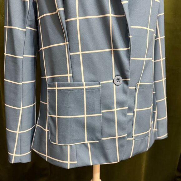 Blue Windowpane Blazer & Pants Two-Piece Set – Size L - Picture 7 of 11